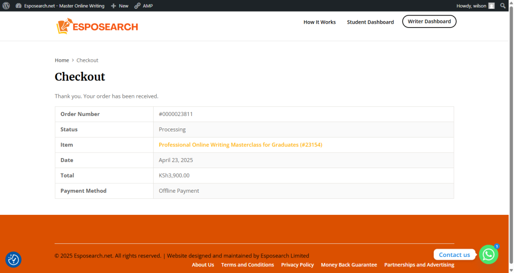 Esposearch Online Writing Course Enrollment