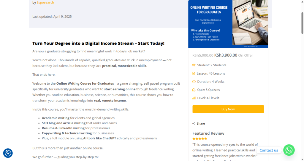 Esposearch Online Writing Course Enrollment