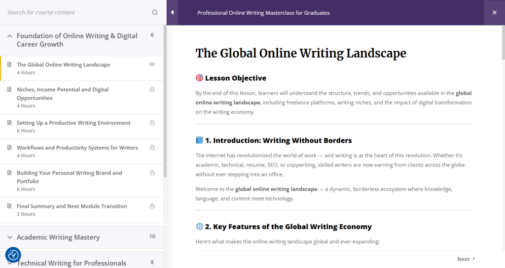 Esposearch Online Writing Course Enrollment