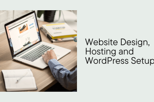 Person working on a laptop with a web design open, representing website design, hosting and WordPress setup services by Esposearch.