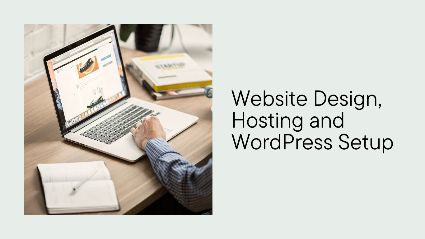 Person working on a laptop with a web design open, representing website design, hosting and WordPress setup services by Esposearch.
