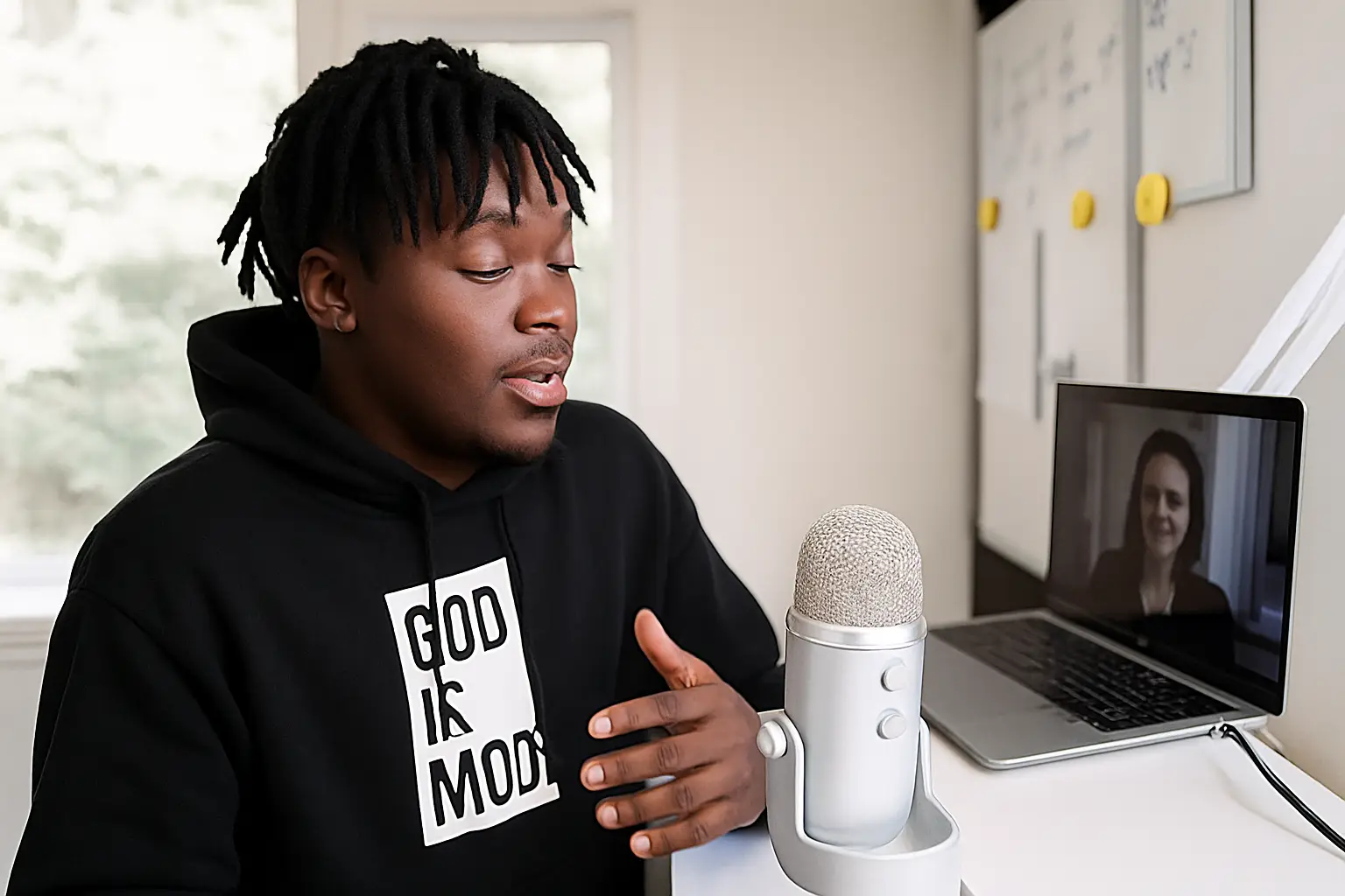 Student Recording an Academic Podcast Session